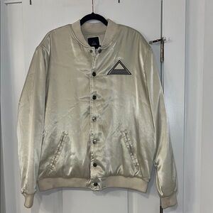 Cream Black Eyed Peas Masters of the Sun Bomber Jacket with Ribbed Cuffs